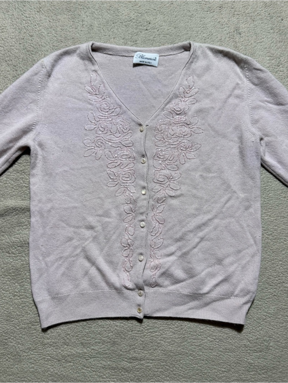 Blumarine Sweater Womens Small Floral Embroidered Beaded Vintage Cardigan Button - Picture 2 of 13